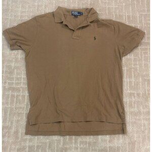 Polo Ralph Lauren Shirt Men's XL Camel Tan Brown Green Pony Mesh Cotton Golf